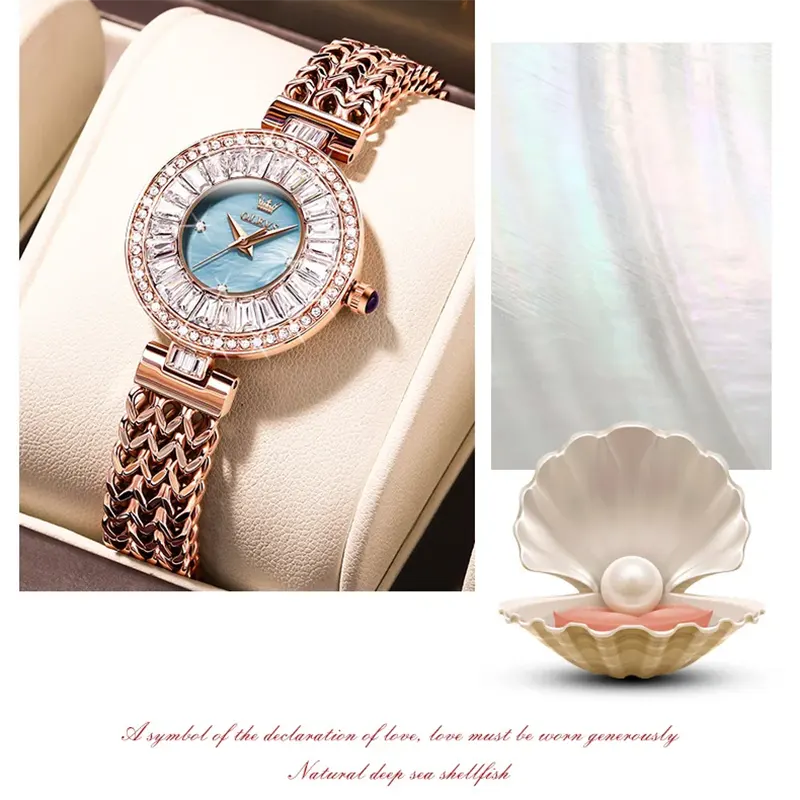 Olevs 9959 Light Blue Mother of Pearl Dial Rose Gold ladies Watch